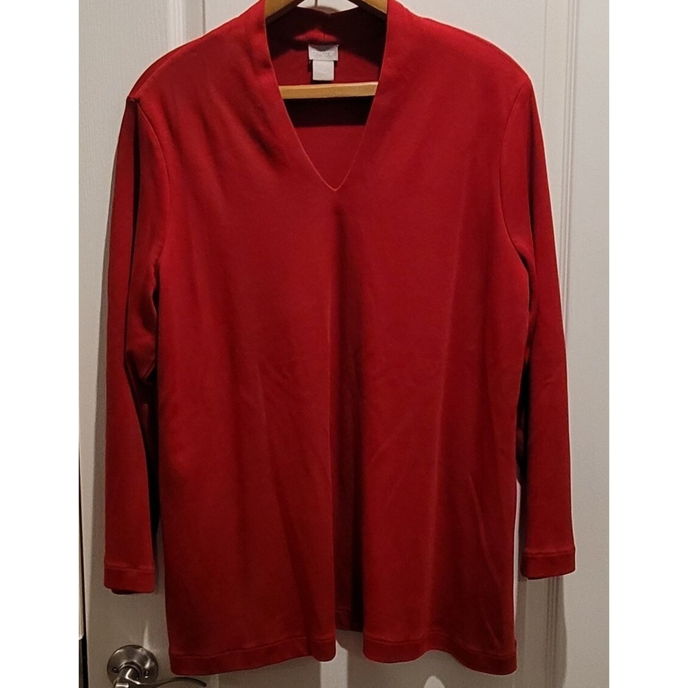 Chico's 3 Red long  Sleeve V-Neck thick 100% pima cotton